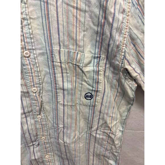 RIG Mens Short Sleeve Striped Shirt Size 42 Casual Cotton Linen Blend - Picture 2 of 10